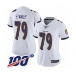 Women's Baltimore Ravens #79 Ronnie Stanley White Vapor Untouchable Limited Player 100th Season Football Jersey