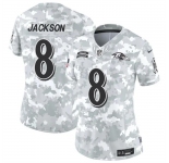 Women's Baltimore Ravens #8 Lamar Jackson 2024 F.U.S.E Arctic Camo Salute To Service Limited Stitched Football Jersey