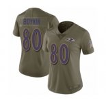 Women's Baltimore Ravens #80 Miles Boykin Limited Olive 2017 Salute to Service Football Jersey