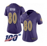 Women's Baltimore Ravens #80 Miles Boykin Limited Purple Rush Vapor Untouchable 100th Season Football Jersey