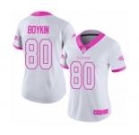 Women's Baltimore Ravens #80 Miles Boykin Limited White Pink Rush Fashion Football Jersey