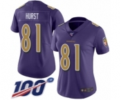 Women's Baltimore Ravens #81 Hayden Hurst Limited Purple Rush Vapor Untouchable 100th Season Football Jersey
