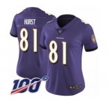 Women's Baltimore Ravens #81 Hayden Hurst Purple Team Color Vapor Untouchable Limited Player 100th Season Football Jersey