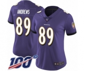 Women's Baltimore Ravens #89 Mark Andrews Purple Team Color Vapor Untouchable Limited Player 100th Season Football Jersey