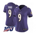 Women's Baltimore Ravens #9 Justin Tucker Purple Team Color Vapor Untouchable Limited Player 100th Season Football Jersey