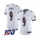 Women's Baltimore Ravens #9 Justin Tucker White Vapor Untouchable Limited Player 100th Season Football Jersey