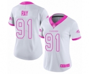 Women's Baltimore Ravens #91 Shane Ray Limited White Pink Rush Fashion Football Jersey