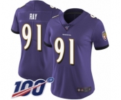 Women's Baltimore Ravens #91 Shane Ray Purple Team Color Vapor Untouchable Limited Player 100th Season Football Jersey