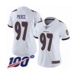 Women's Baltimore Ravens #97 Michael Pierce White Vapor Untouchable Limited Player 100th Season Football Jersey