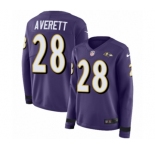 Women's Nike Baltimore Ravens #28 Anthony Averett Limited Purple Therma Long Sleeve NFL Jersey
