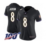 Women's Nike Baltimore Ravens #8 Lamar Jackson Black Alternate Vapor Untouchable Limited Player 100th Season NFL Jersey