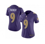 Women's Nike Baltimore Ravens #9 Justin Tucker Limited Purple Rush NFL Jersey