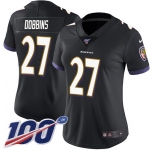 Women's Nike Ravens #27 J.K. Dobbins Black Alternate Stitched NFL 100th Season Vapor Untouchable Limited Jersey