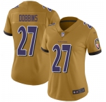 Women's Nike Ravens #27 J.K. Dobbins Gold Stitched NFL Limited Inverted Legend Jersey