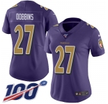 Women's Nike Ravens #27 J.K. Dobbins Purple Stitched NFL Limited Rush 100th Season Jersey