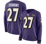 Women's Nike Ravens #27 J.K. Dobbins Purple Team Color Stitched NFL Limited Therma Long Sleeve Jersey