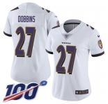Women's Nike Ravens #27 J.K. Dobbins White Stitched NFL 100th Season Vapor Untouchable Limited Jersey