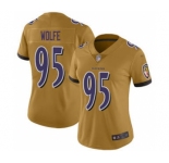 Women's Ravens #95 Derek Wolfe Gold Stitched Football Limited Inverted Legend Jersey