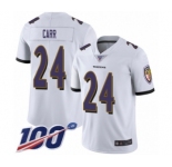 Youth Baltimore Ravens #24 Brandon Carr White Vapor Untouchable Limited Player 100th Season Football Jersey