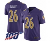 Youth Baltimore Ravens #26 Maurice Canady Limited Purple Rush Vapor Untouchable 100th Season Football Jersey