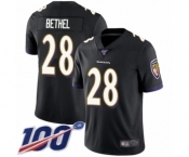 Youth Baltimore Ravens #28 Justin Bethel Black Alternate Vapor Untouchable Limited Player 100th Season Football Jersey
