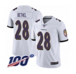 Youth Baltimore Ravens #28 Justin Bethel White Vapor Untouchable Limited Player 100th Season Football Jersey