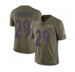 Youth Baltimore Ravens #29 Earl Thomas III Limited Olive 2017 Salute to Service Football Jersey