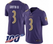 Youth Baltimore Ravens #3 Robert Griffin III Limited Purple Rush Vapor Untouchable 100th Season Football Jersey
