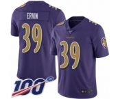 Youth Baltimore Ravens #39 Tyler Ervin Limited Purple Rush Vapor Untouchable 100th Season Football Jersey