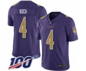 Youth Baltimore Ravens #4 Sam Koch Limited Purple Rush Vapor Untouchable 100th Season Football Jersey