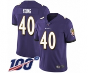 Youth Baltimore Ravens #40 Kenny Young Purple Team Color Vapor Untouchable Limited Player 100th Season Football Jersey