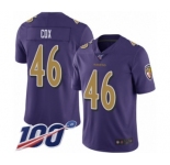 Youth Baltimore Ravens #46 Morgan Cox Limited Purple Rush Vapor Untouchable 100th Season Football Jersey