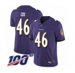 Youth Baltimore Ravens #46 Morgan Cox Purple Team Color Vapor Untouchable Limited Player 100th Season Football Jersey