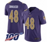 Youth Baltimore Ravens #48 Patrick Onwuasor Limited Purple Rush Vapor Untouchable 100th Season Football Jersey
