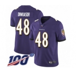 Youth Baltimore Ravens #48 Patrick Onwuasor Purple Team Color Vapor Untouchable Limited Player 100th Season Football Jersey