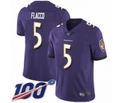 Youth Baltimore Ravens #5 Joe Flacco Purple Team Color Vapor Untouchable Limited Player 100th Season Football Jersey