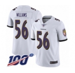 Youth Baltimore Ravens #56 Tim Williams White Vapor Untouchable Limited Player 100th Season Football Jersey