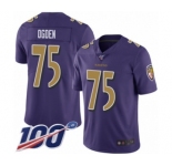 Youth Baltimore Ravens #75 Jonathan Ogden Limited Purple Rush Vapor Untouchable 100th Season Football Jersey