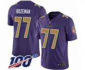 Youth Baltimore Ravens #77 Bradley Bozeman Limited Purple Rush Vapor Untouchable 100th Season Football Jersey