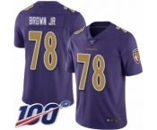 Youth Baltimore Ravens #78 Orlando Brown Jr. Limited Purple Rush Vapor Untouchable 100th Season Football Jersey