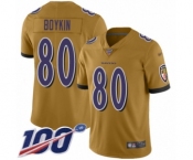 Youth Baltimore Ravens #80 Miles Boykin Limited Gold Inverted Legend 100th Season Football Jersey