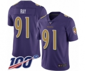 Youth Baltimore Ravens #91 Shane Ray Limited Purple Rush Vapor Untouchable 100th Season Football Jersey