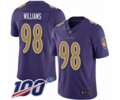 Youth Baltimore Ravens #98 Brandon Williams Limited Purple Rush Vapor Untouchable 100th Season Football Jersey