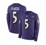 Youth Nike Baltimore Ravens #5 Joe Flacco Limited Purple Therma Long Sleeve NFL Jersey