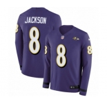 Youth Nike Baltimore Ravens #8 Lamar Jackson Limited Purple Therma Long Sleeve NFL Jersey