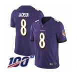 Youth Nike Baltimore Ravens #8 Lamar Jackson Purple Team Color Vapor Untouchable Limited Player 100th Season NFL Jersey
