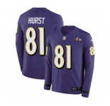 Youth Nike Baltimore Ravens #81 Hayden Hurst Limited Purple Therma Long Sleeve NFL Jersey