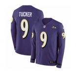 Youth Nike Baltimore Ravens #9 Justin Tucker Limited Purple Therma Long Sleeve NFL Jersey