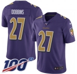 Youth Nike Ravens #27 J.K. Dobbins Purple Stitched NFL Limited Rush 100th Season Jersey
