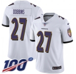 Youth Nike Ravens #27 J.K. Dobbins White Stitched NFL 100th Season Vapor Untouchable Limited Jersey